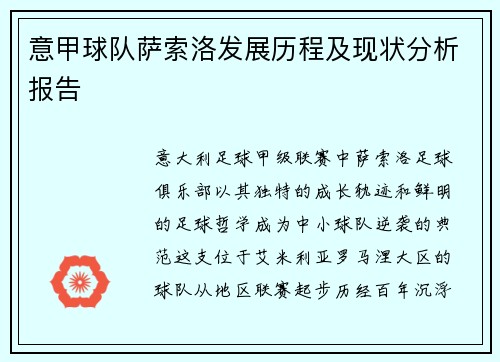 意甲球队萨索洛发展历程及现状分析报告